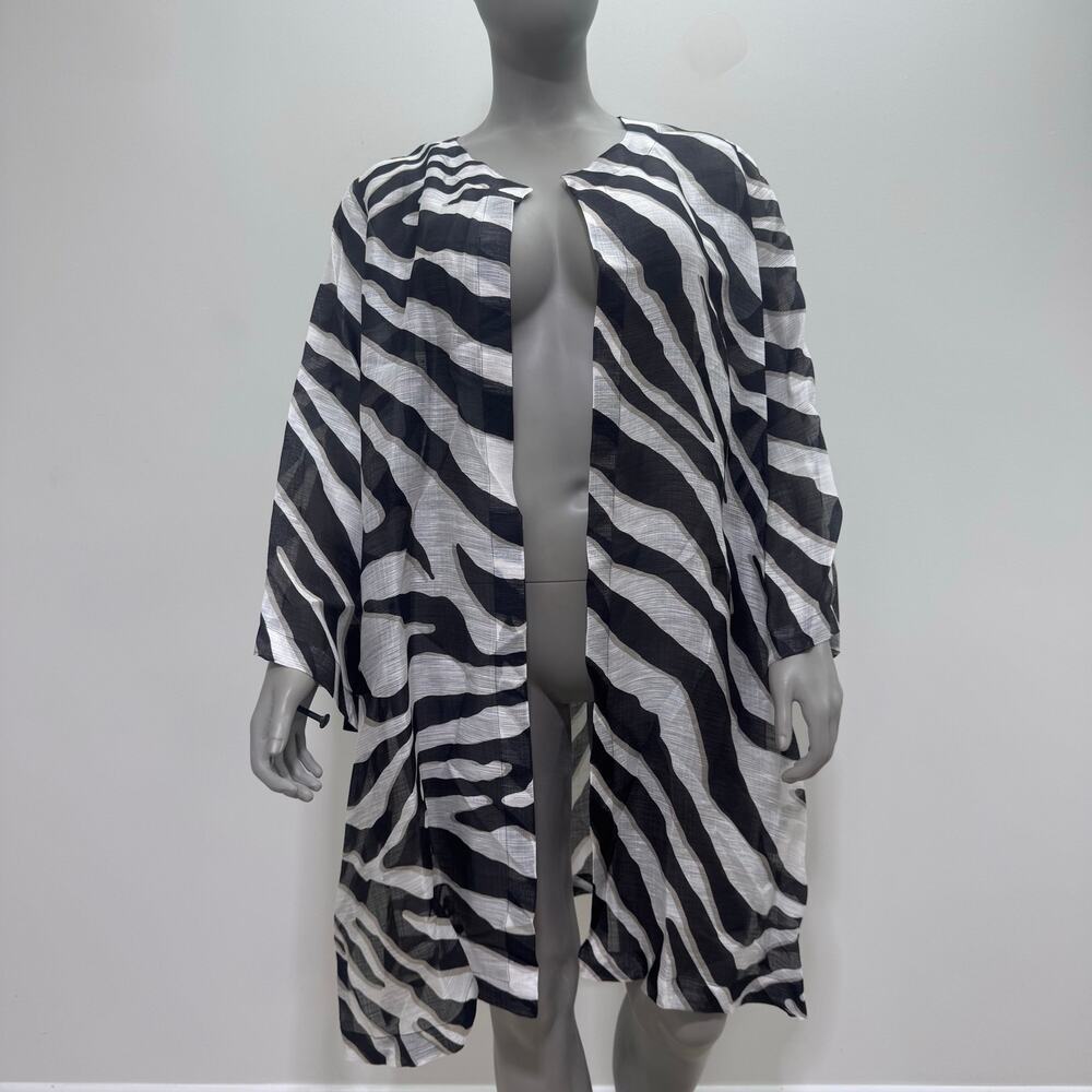 NWT Marina Rinaldi Linen Silk Zebra Print Kimono Cardigan US 22 Mobwife Luxury